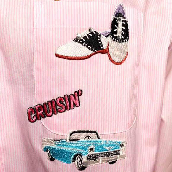 VINTAGE TIA Deadstock Novelty 50's Diner Embroidered Button Down Shirt - Picture 5 of 8